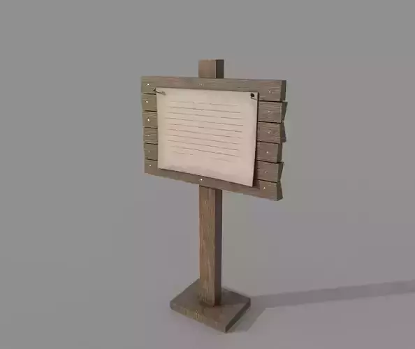 Wooden  Signboard with Poster Low-poly 3D model