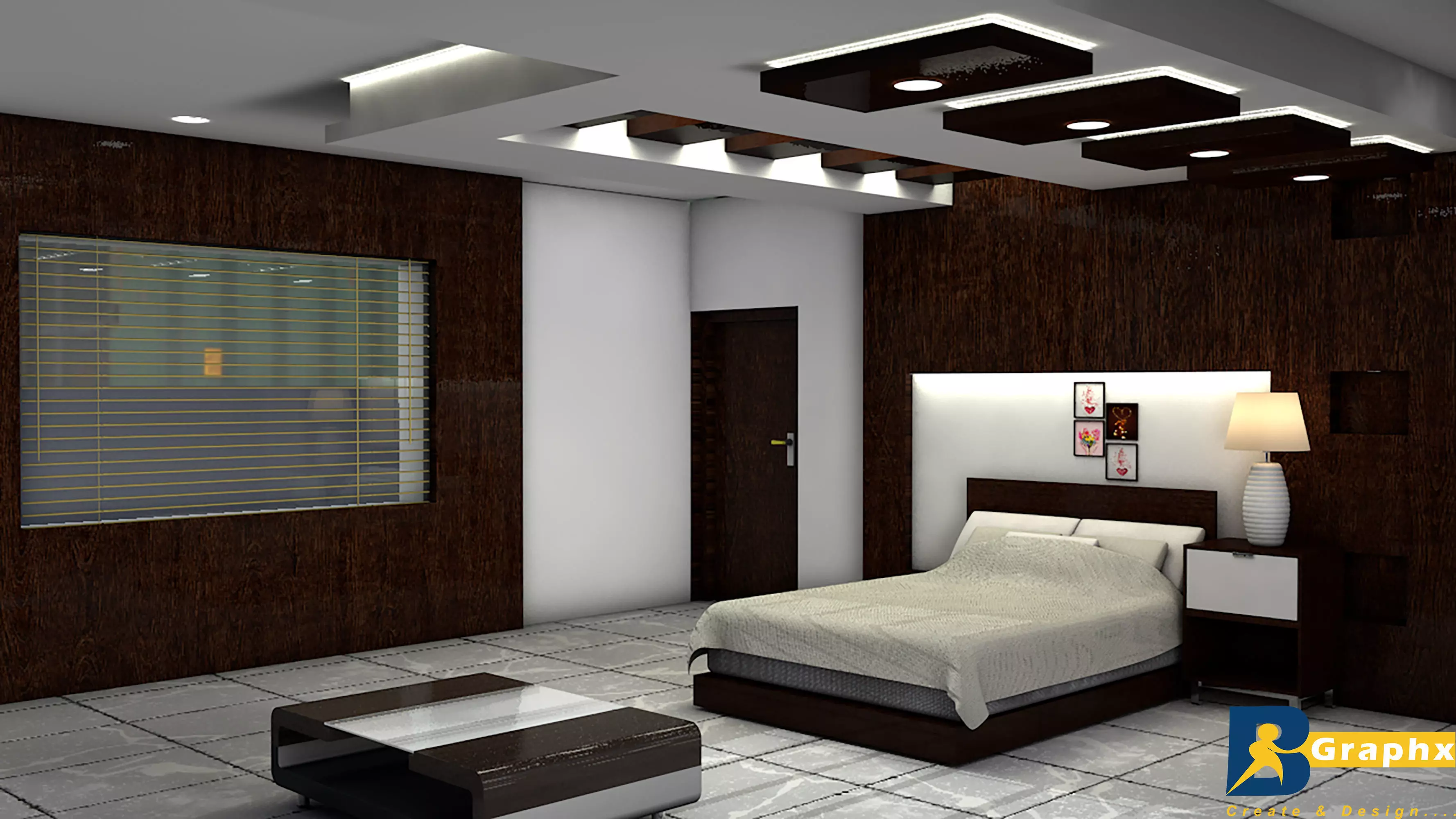 Bedroom design Low-poly 3D model_0