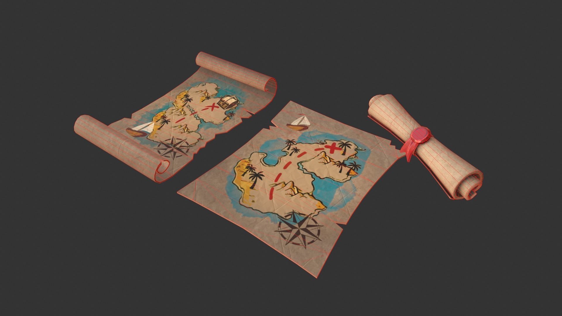 Treasure Map  Low-poly 3D model_10