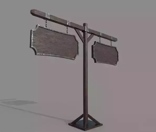 2 Wooden PBR Signboards Low-poly 3D model