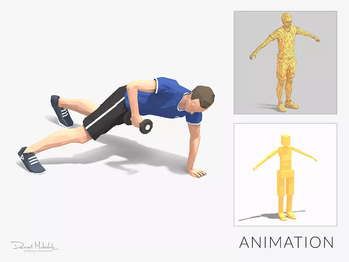 Archer Row  Exercise Man Animation Low-poly 3D model_0