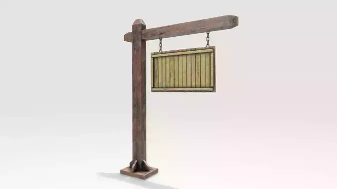 Wooden Yellow Signpost Low-poly 3D model