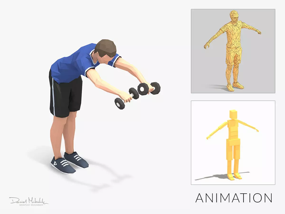 Bend Raise Exercise Man Animation Low-poly 3D model