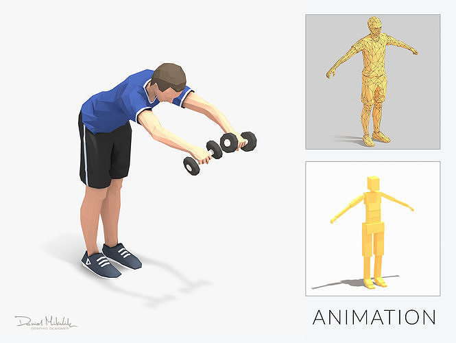Bend Raise  Exercise Man Animation Low-poly 3D model