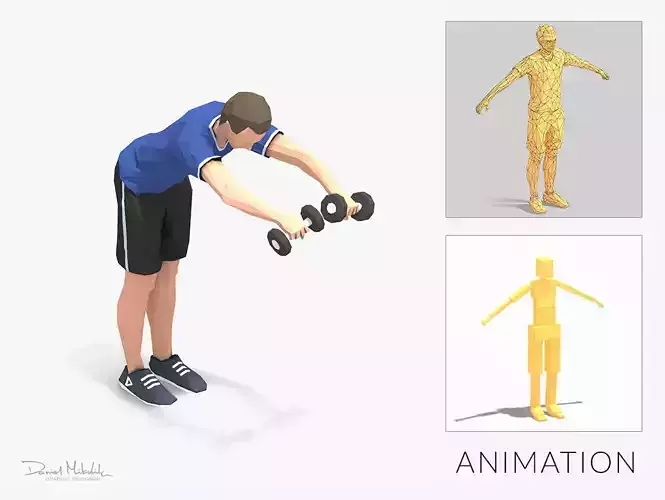 Bend Raise  Exercise Man Animation Low-poly 3D model