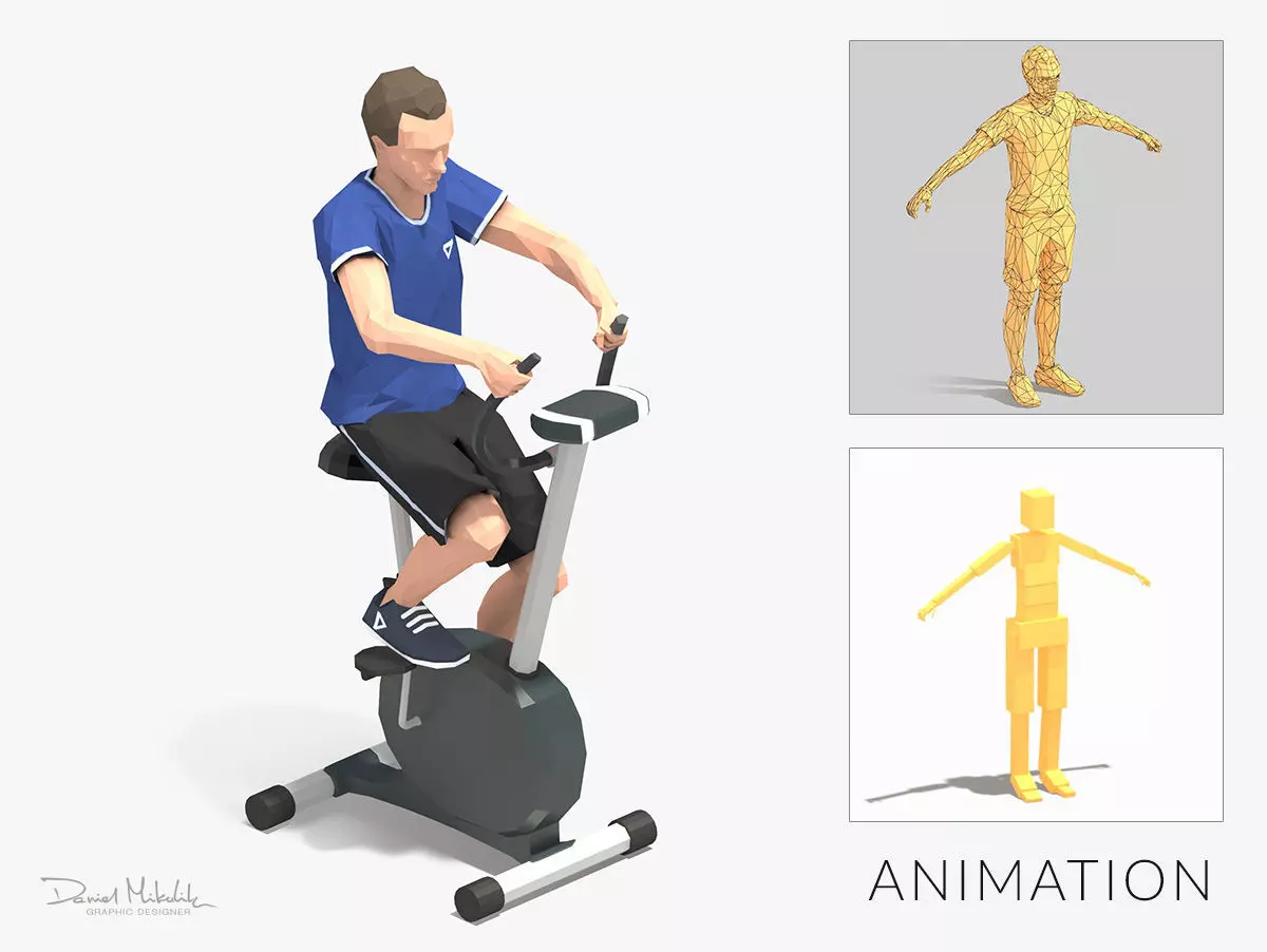 Bicycle Stationary Exercise Man Animation Low-poly 3D model
