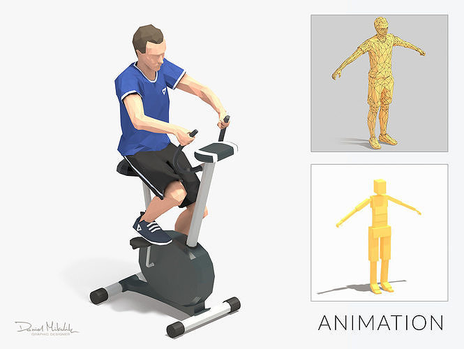 Bicycle Stationary   Exercise Man Animation Low-poly 3D model