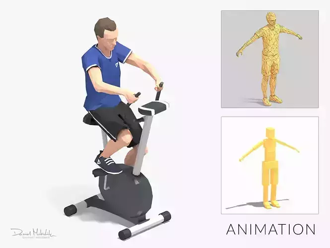 Bicycle Stationary   Exercise Man Animation Low-poly 3D model