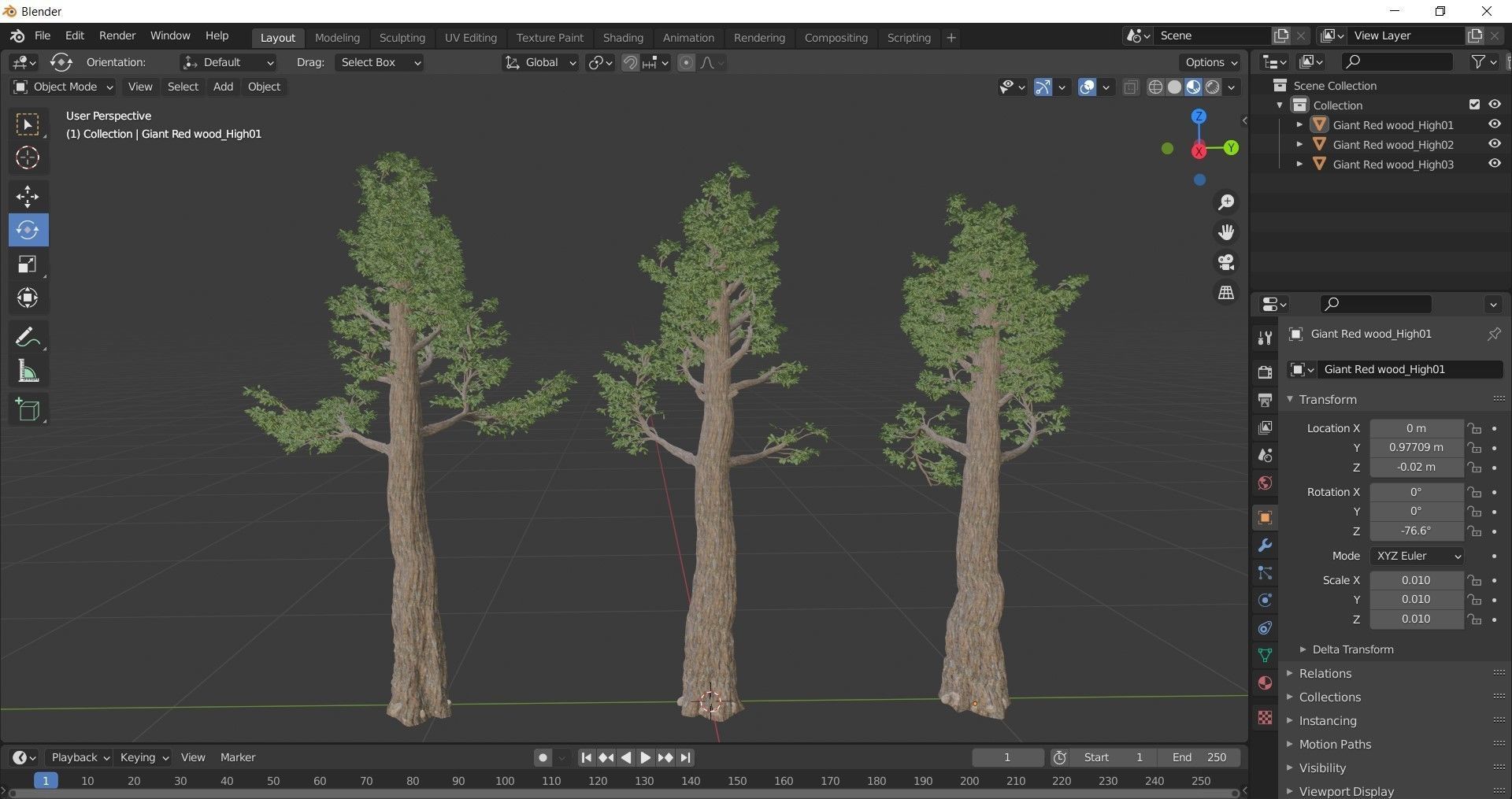 Giant Red wood tree collection 9 trees Models in the scene Low-poly 3D model_3