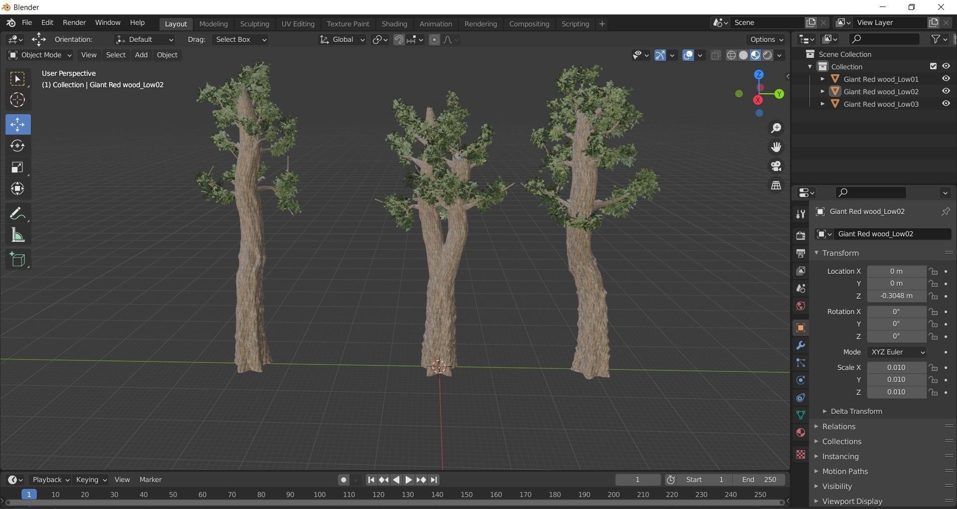 Giant Red wood tree collection 9 trees Models in the scene Low-poly 3D model_7