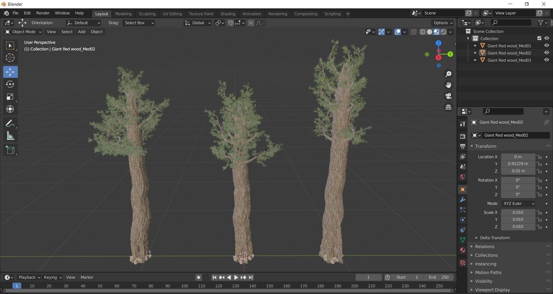 Giant Red wood tree collection 9 trees Models in the scene Low-poly 3D model_11