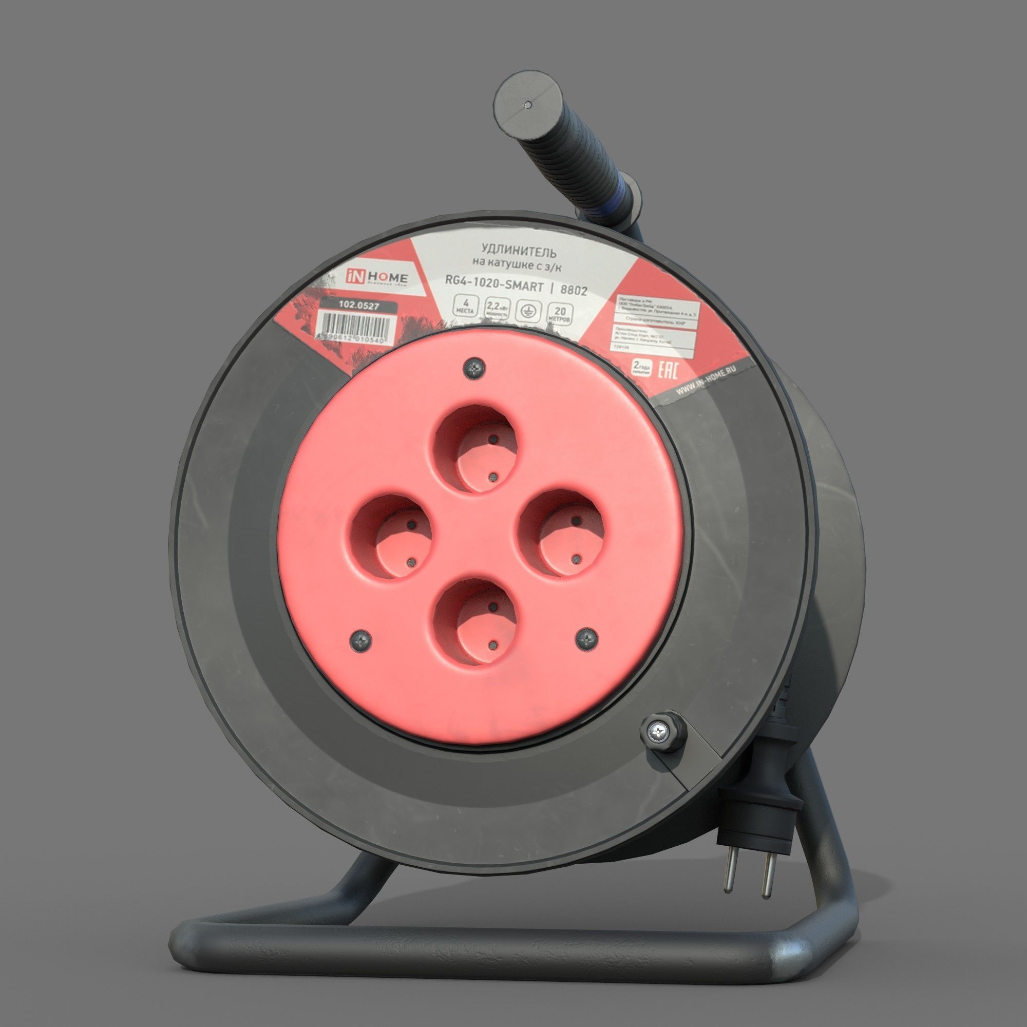 Open Cable Reel - Extension Cord Low-poly 3D model_2