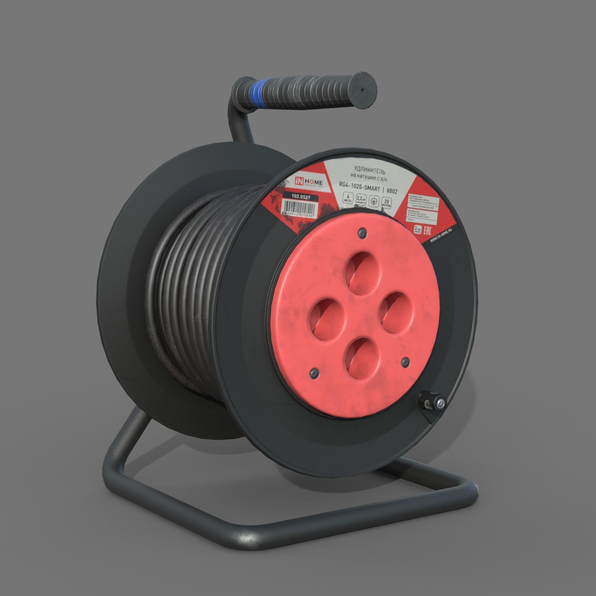 Open Cable Reel - Extension Cord Low-poly 3D model_4