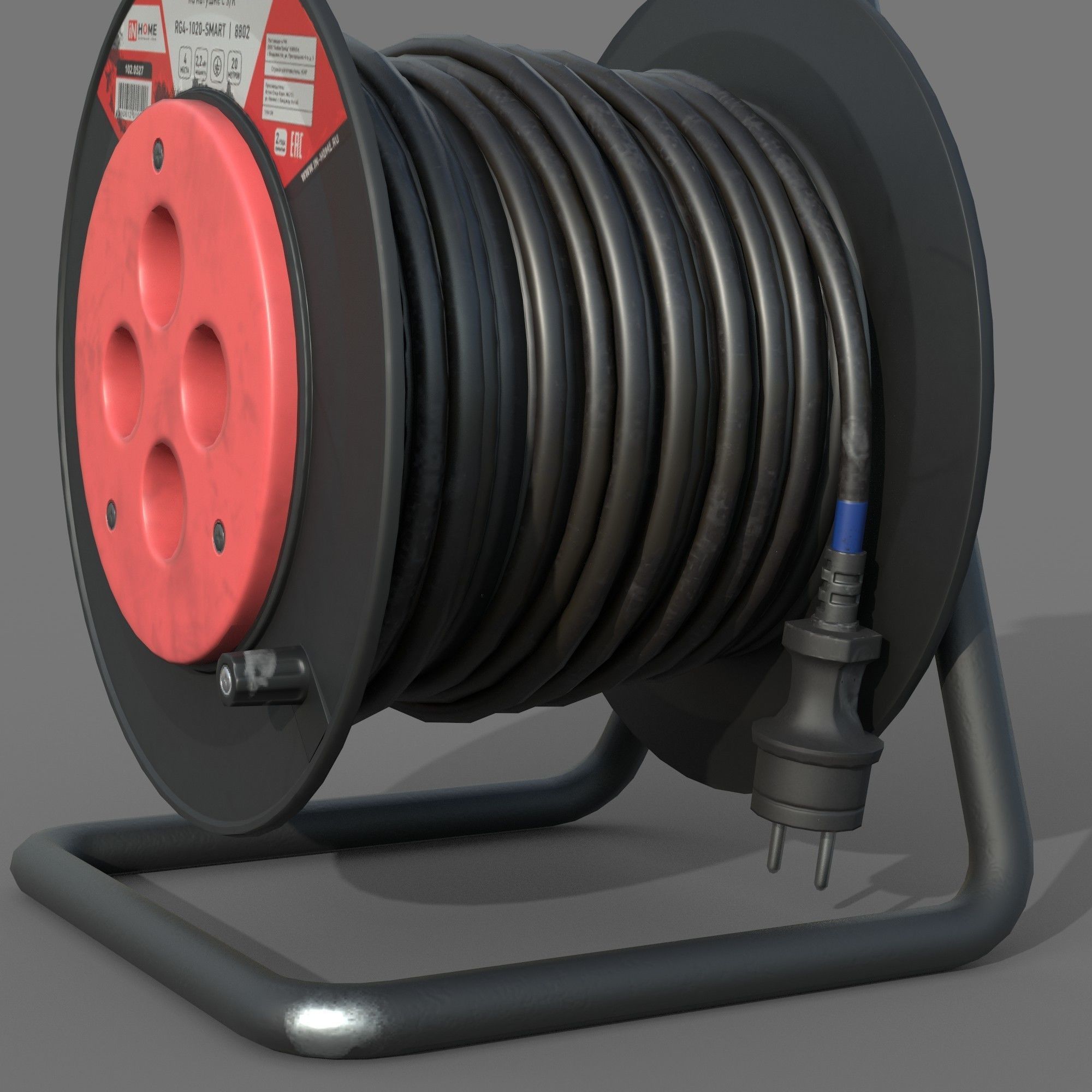 Open Cable Reel - Extension Cord Low-poly 3D model_3