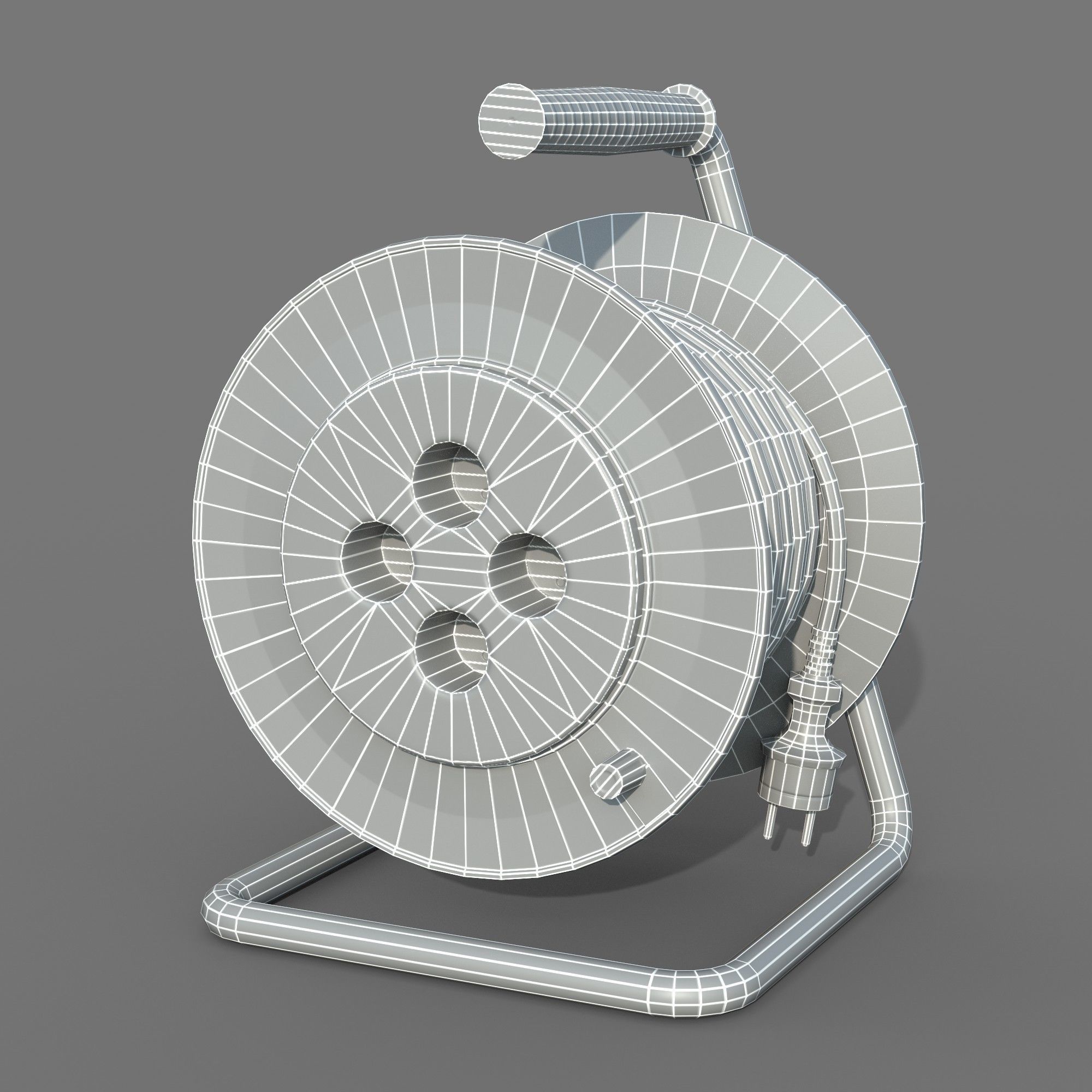 Open Cable Reel - Extension Cord Low-poly 3D model_6