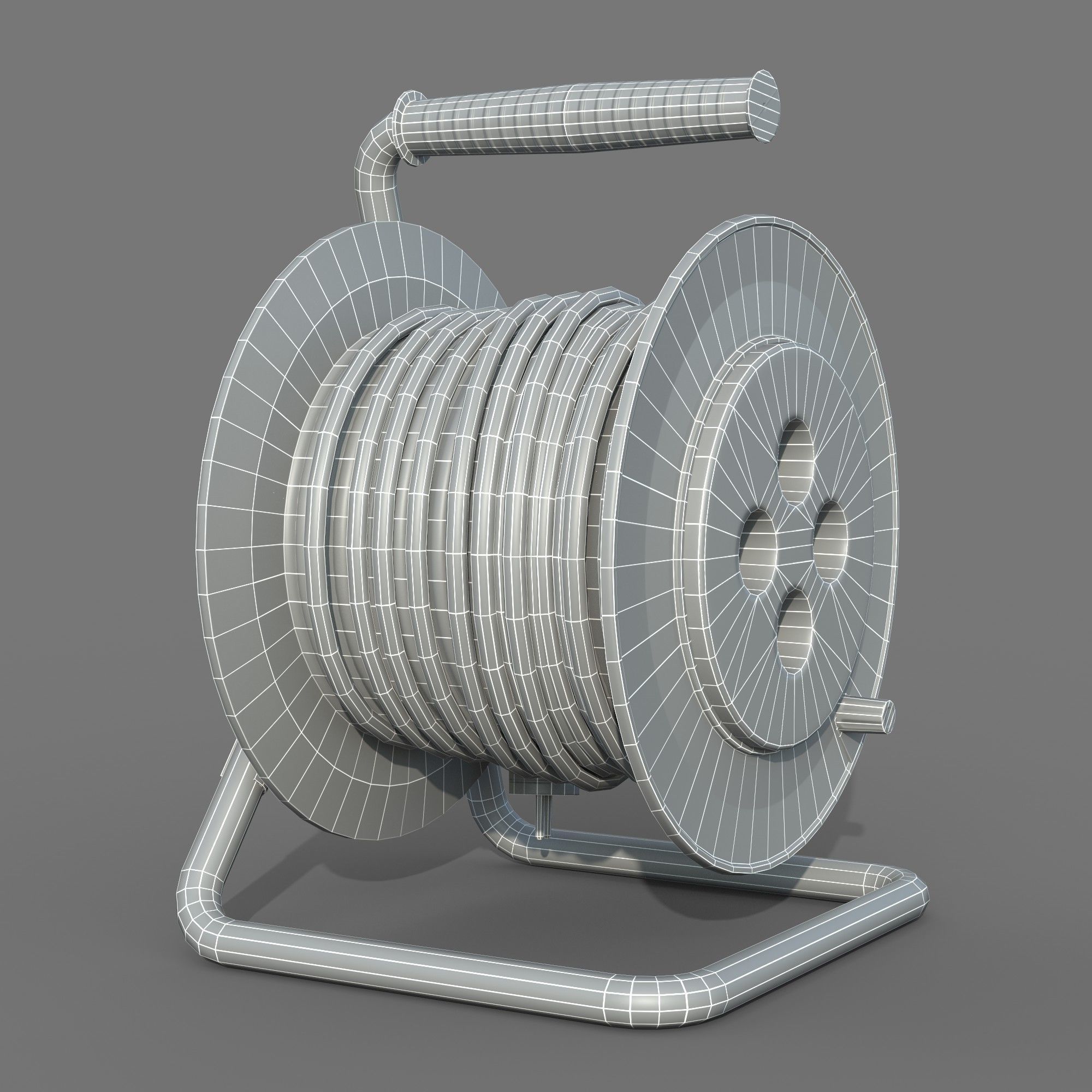Open Cable Reel - Extension Cord Low-poly 3D model_9