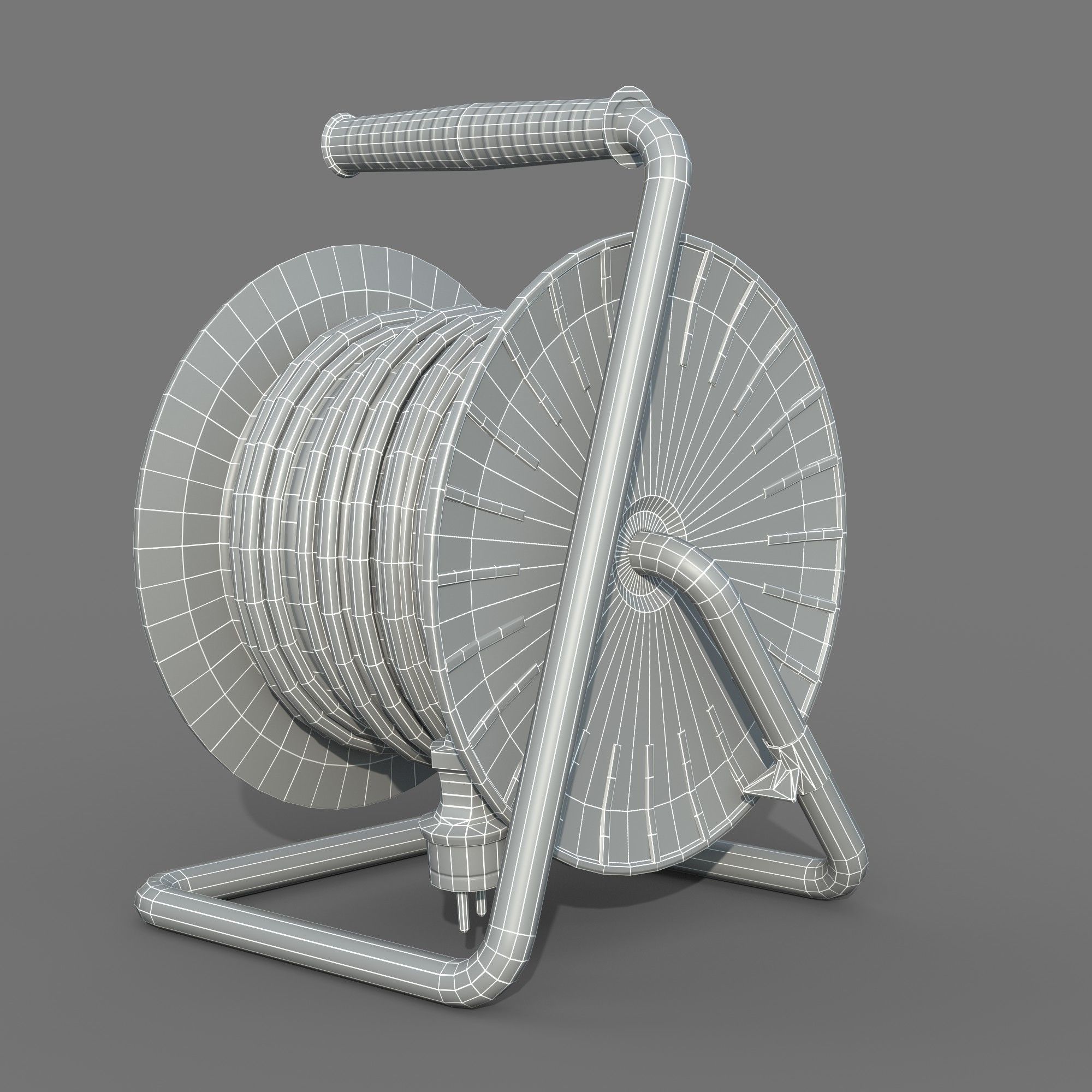 Open Cable Reel - Extension Cord Low-poly 3D model_10
