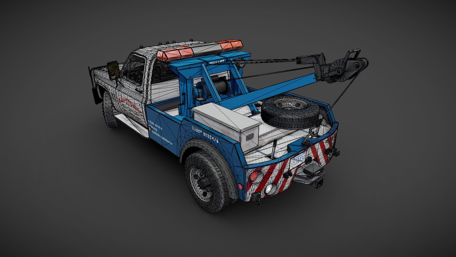 Vintage wrecker tow car Low-poly 3D model_30