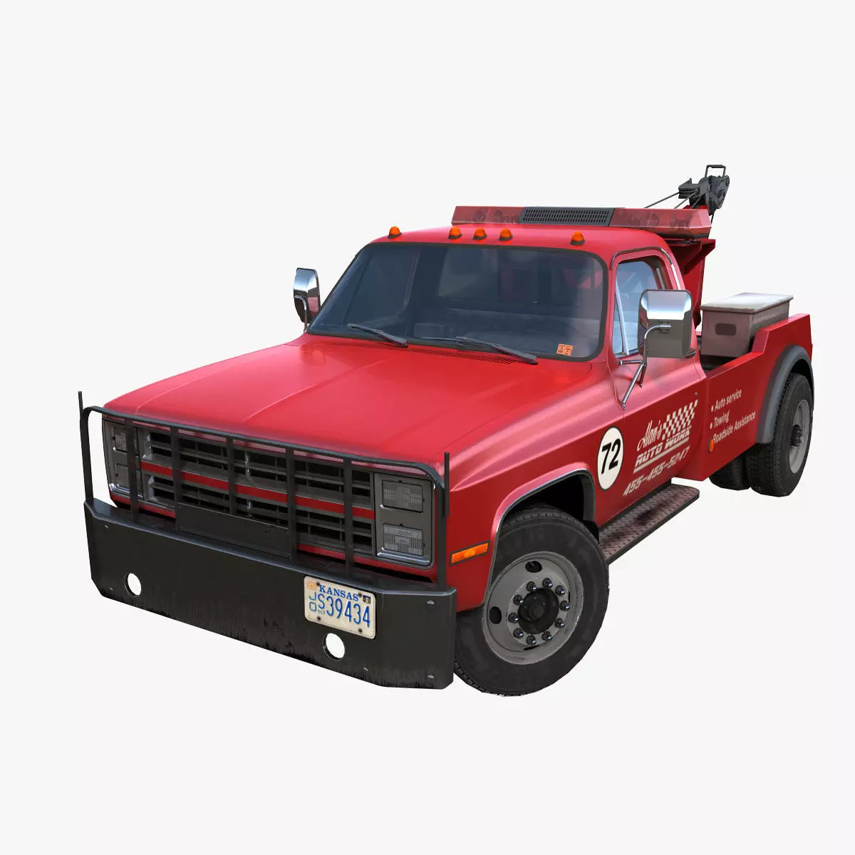 Vintage wrecker tow car Low-poly 3D model_0