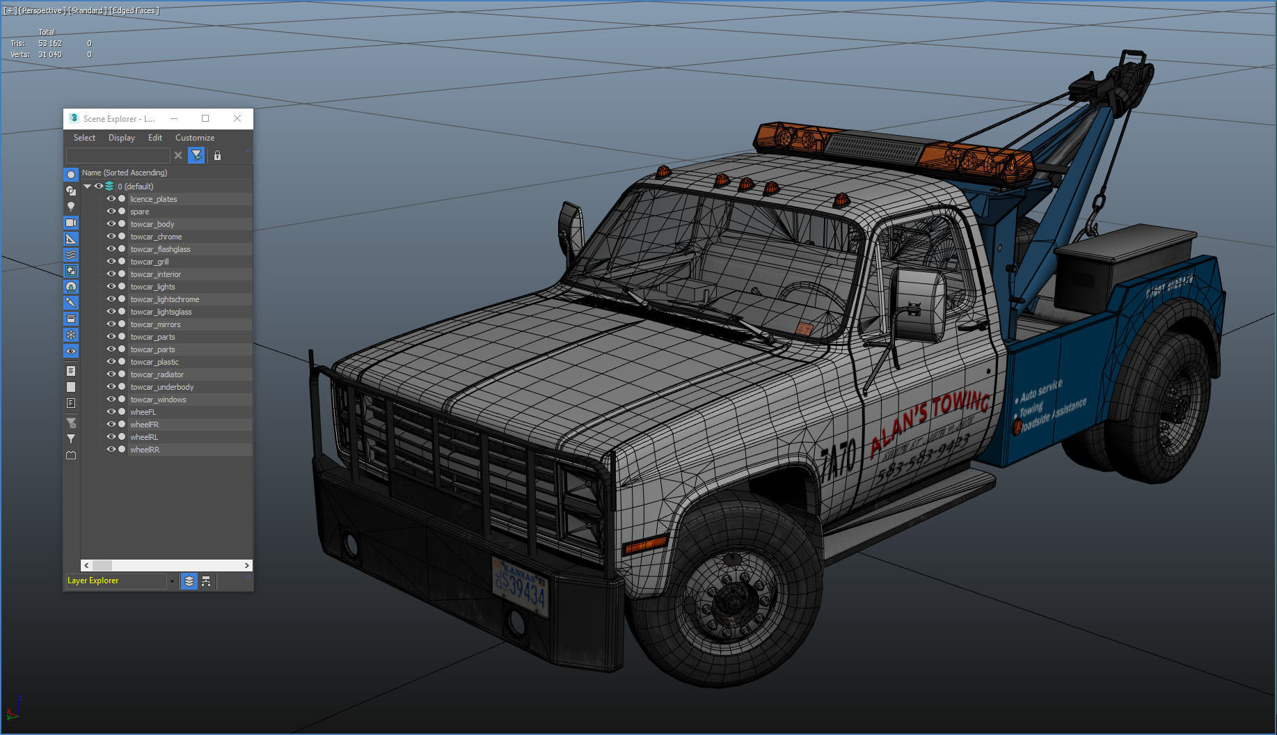 Vintage wrecker tow car Low-poly 3D model_35