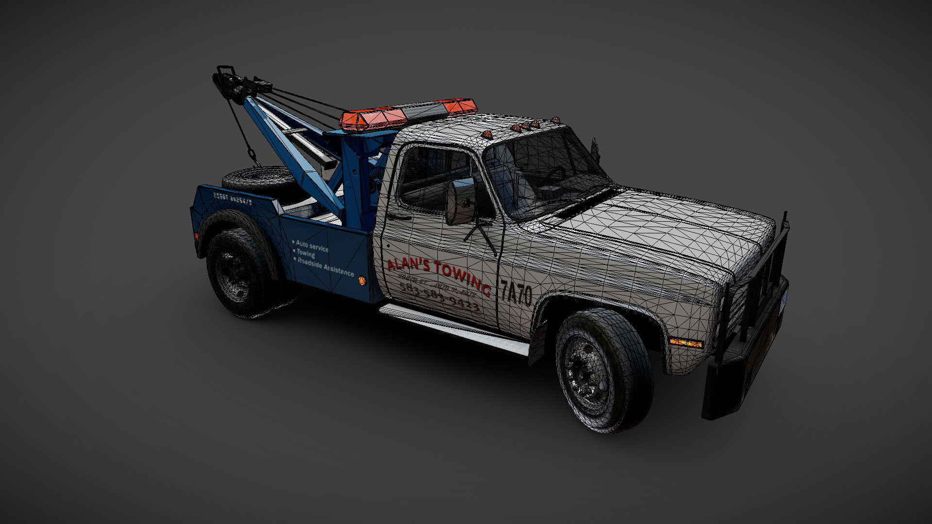 Vintage wrecker tow car Low-poly 3D model_34
