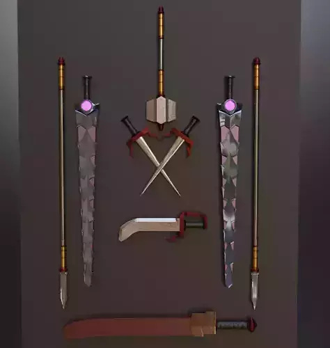Weapons - Sword Dagger Spear Axe 3D