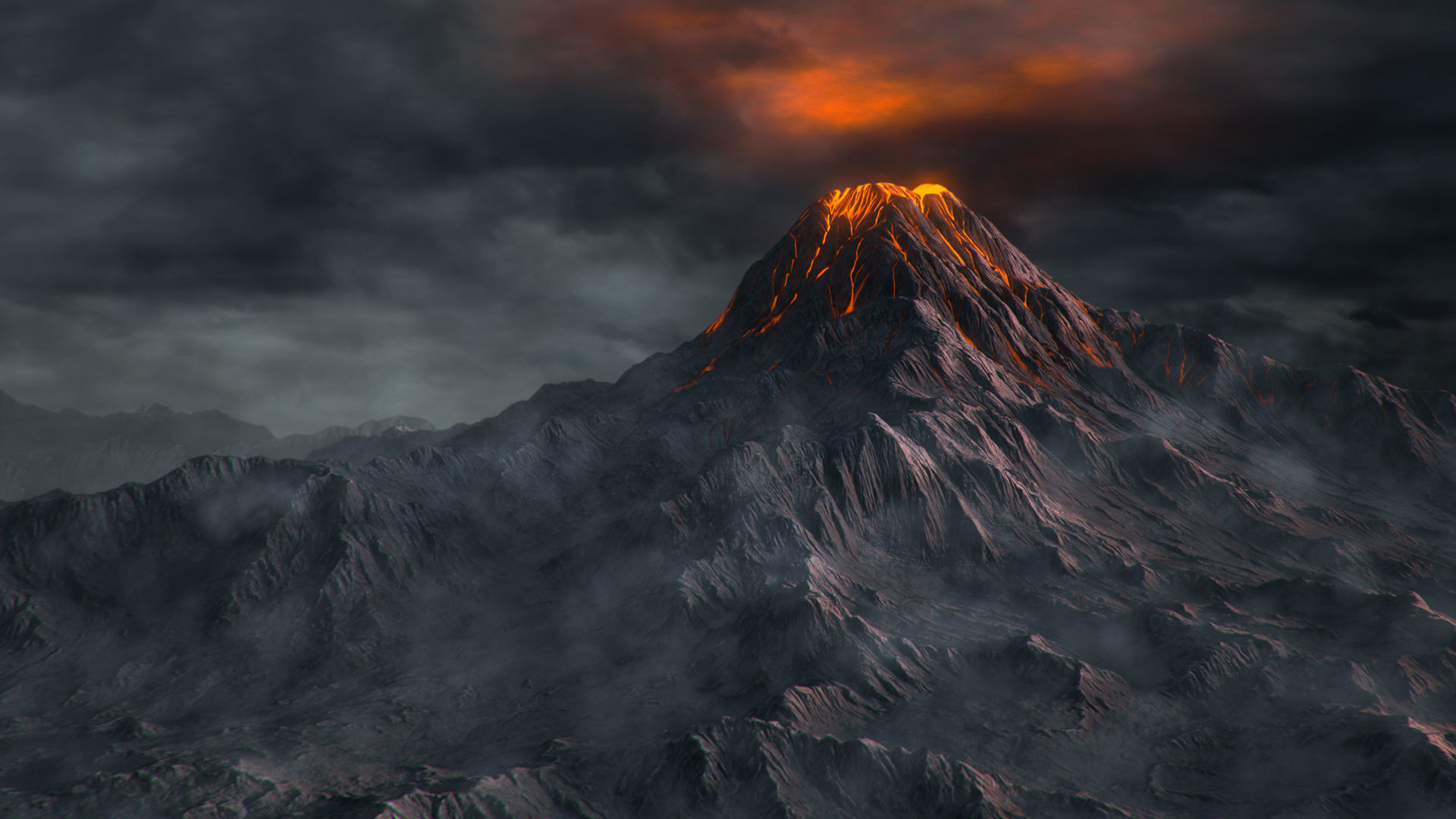 Volcano with Summer and Winter Textures Low-poly 3D model_4