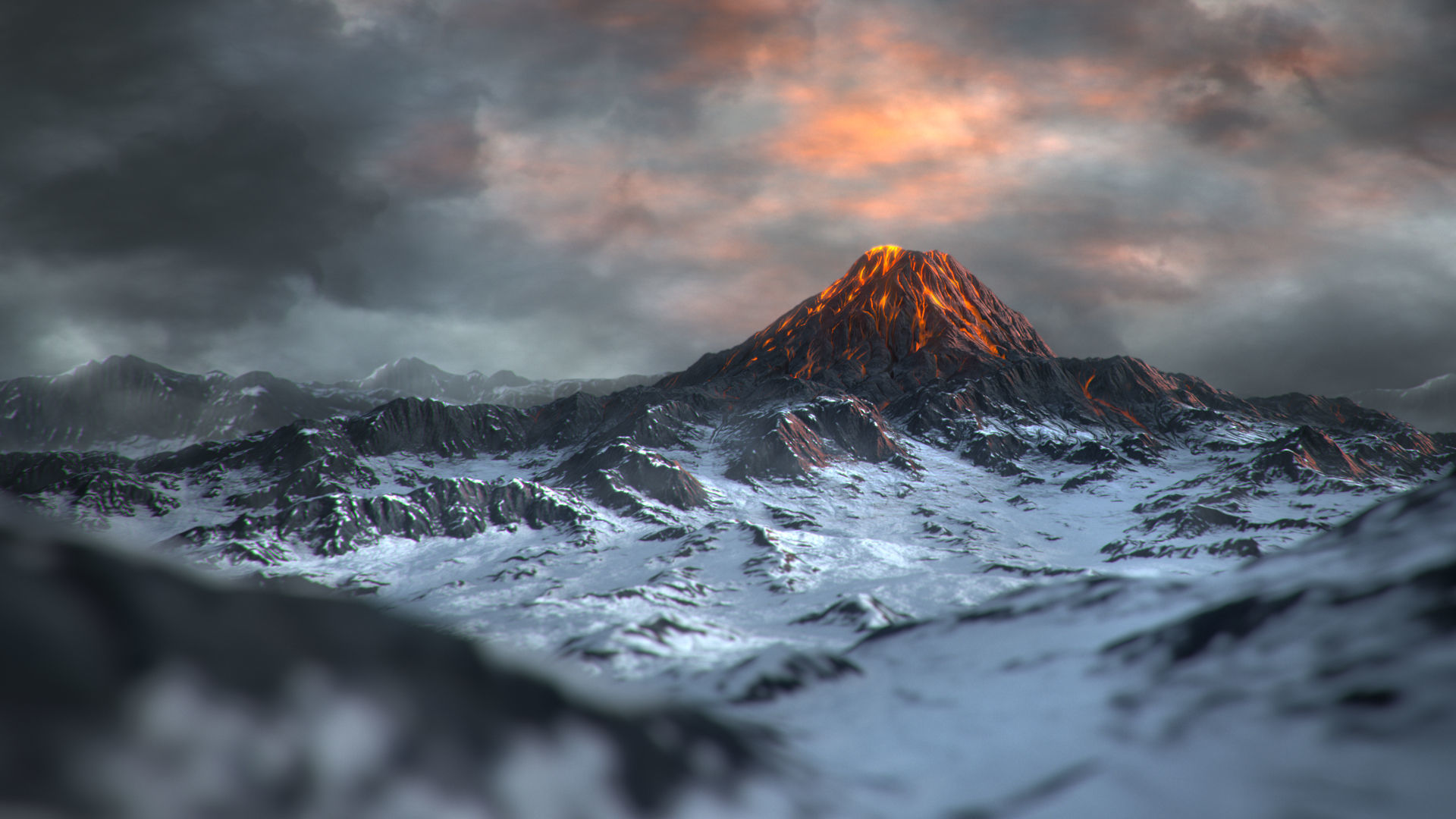 Volcano with Summer and Winter Textures Low-poly 3D model_3