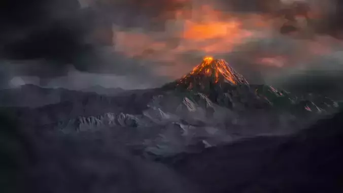 Volcano with Summer and Winter Textures Low-poly 3D model