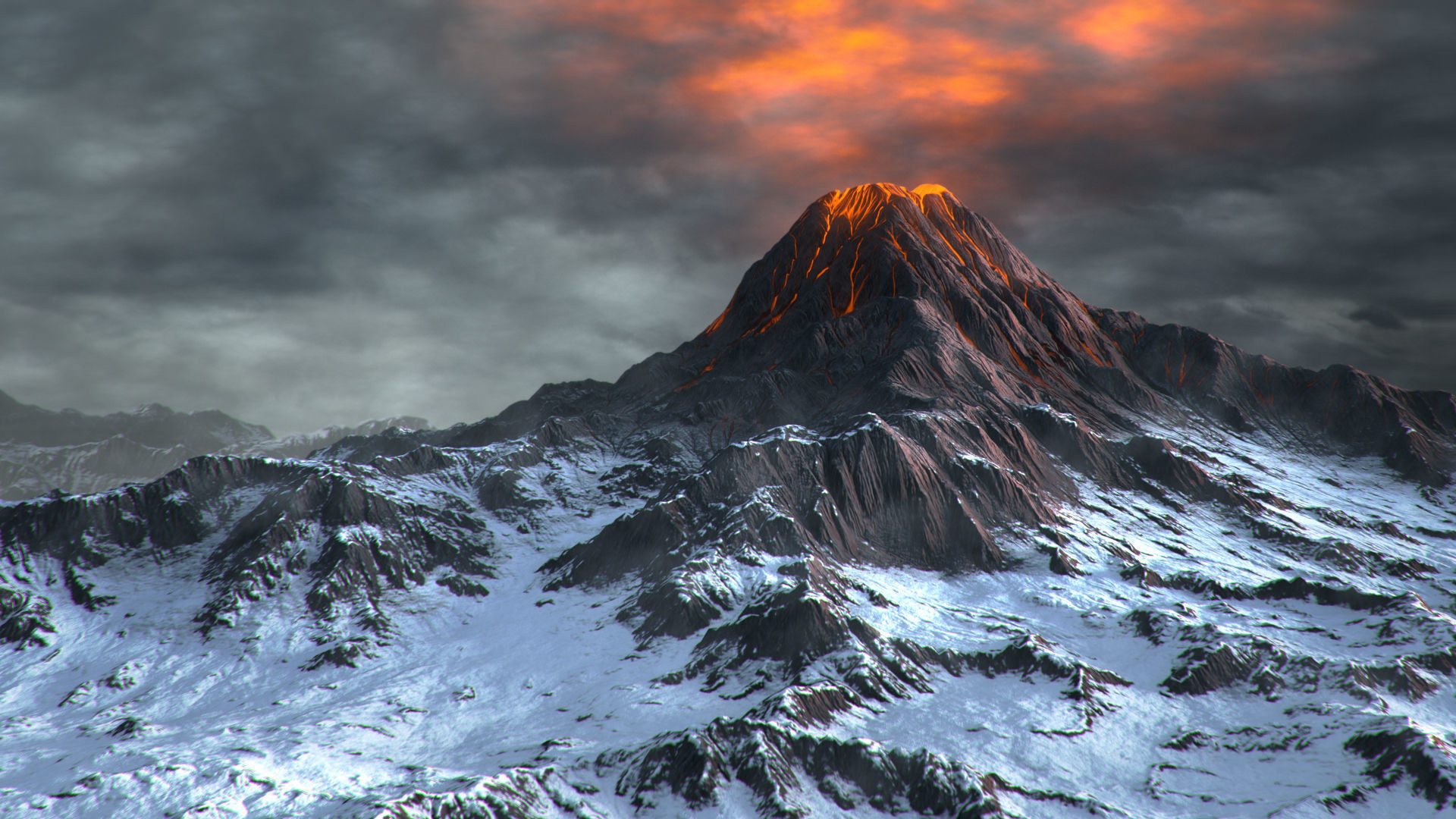 Volcano with Summer and Winter Textures Low-poly 3D model_1