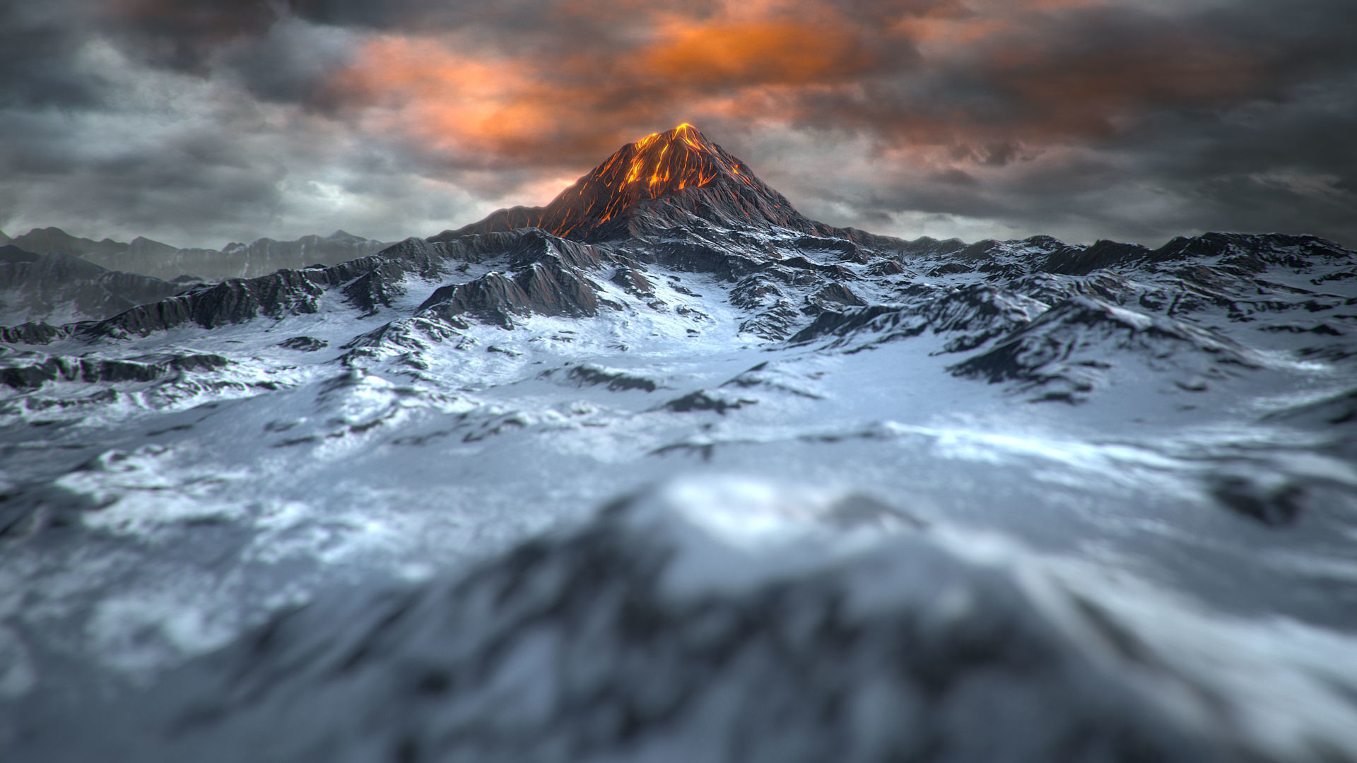Volcano with Summer and Winter Textures Low-poly 3D model_5