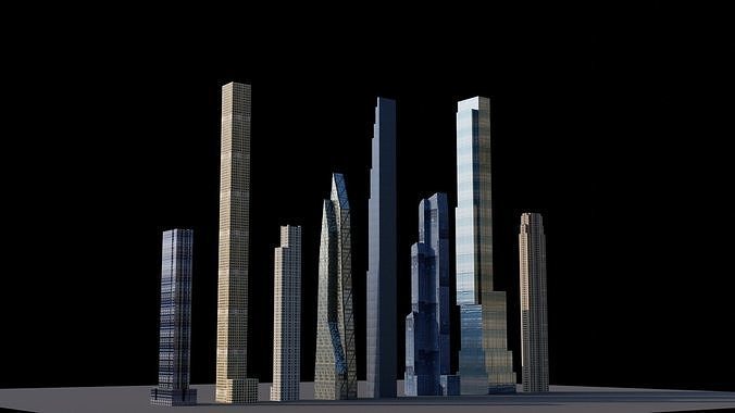 Billionaires Row Pack - All Billionaires Row Skyscrapers Low-poly 3D model 2