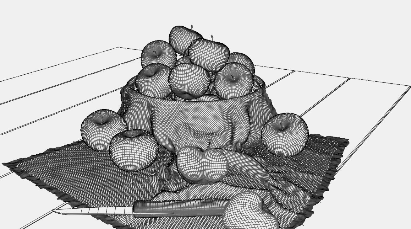 Apples on table with knife 3D model_1