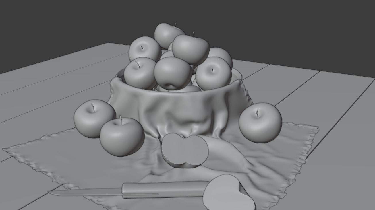 Apples on table with knife 3D model_2