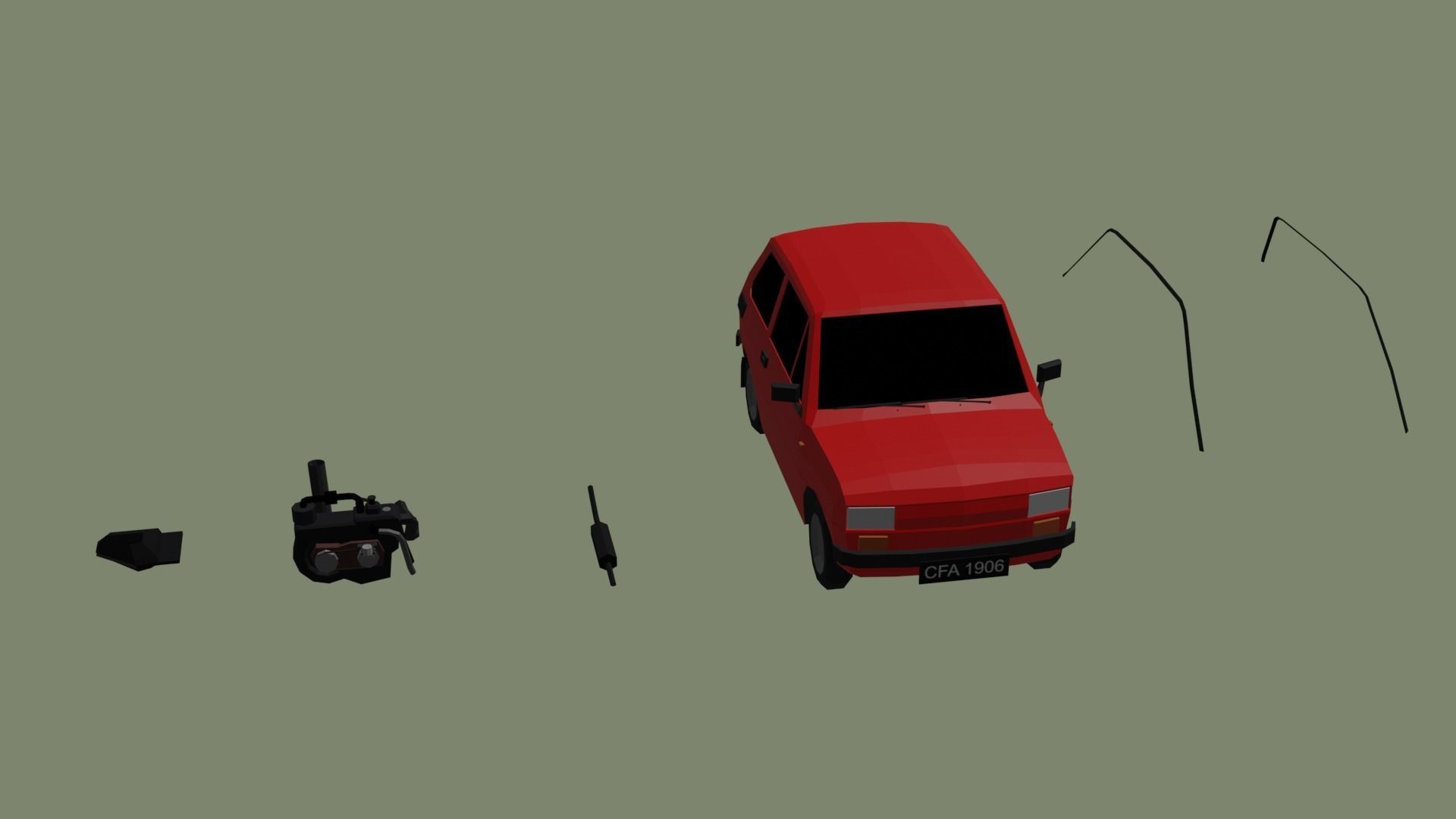 Fiat 126p Low-poly 3D model_8