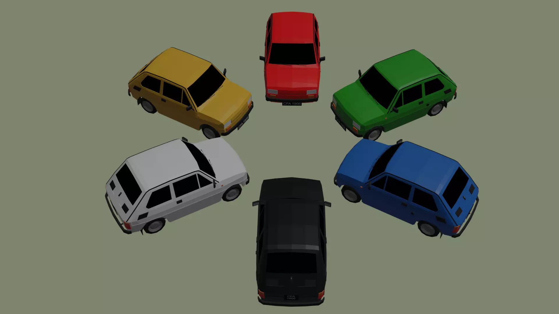Fiat 126p Low-poly 3D model_0