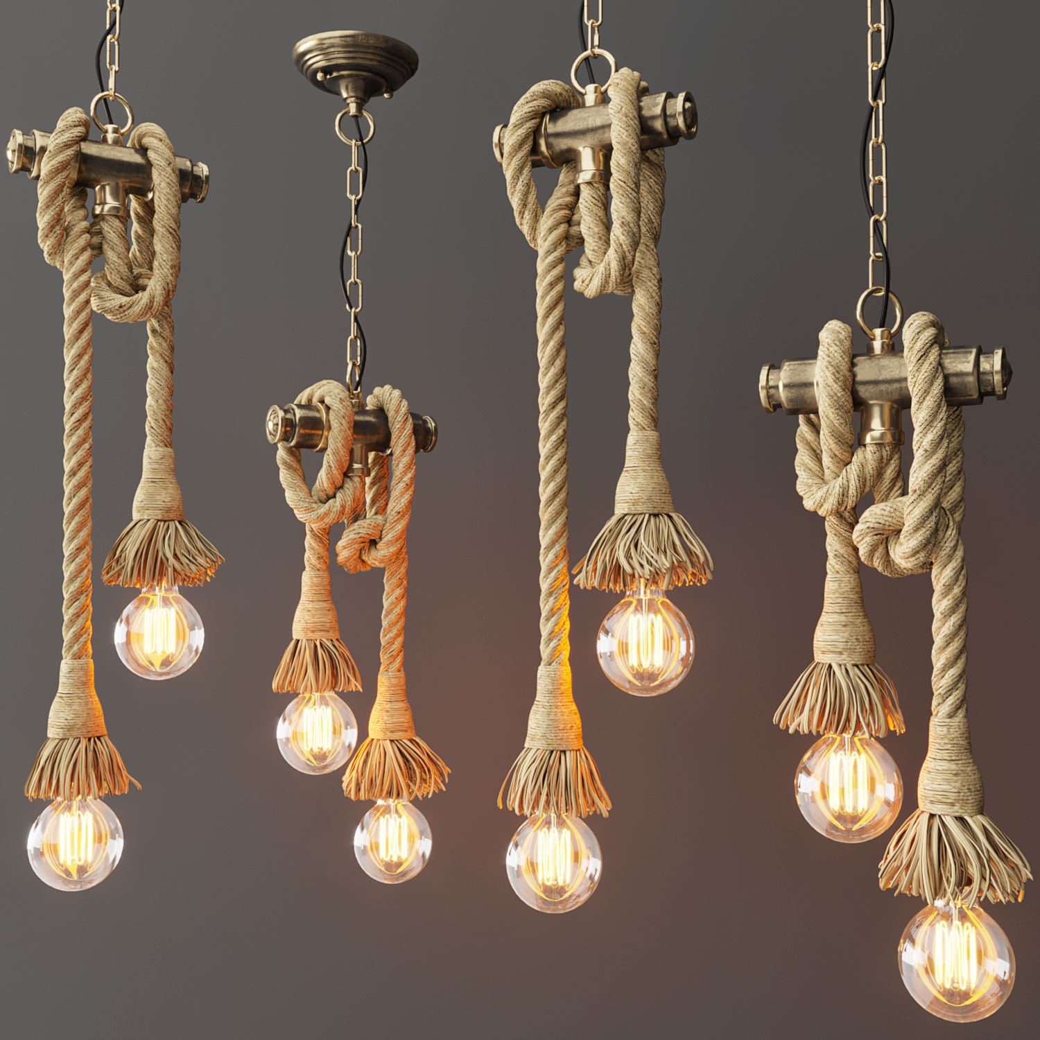 Loft style pendant lamp 2 3D model_2