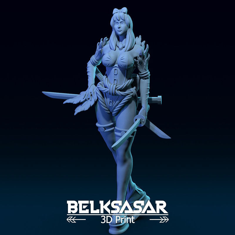 Girl Shinobi Whit Katana 3D print model_3