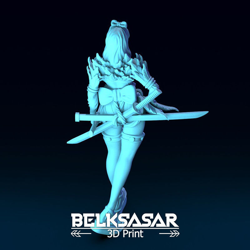 Girl Shinobi Whit Katana Normal and Topless 3D print model_41