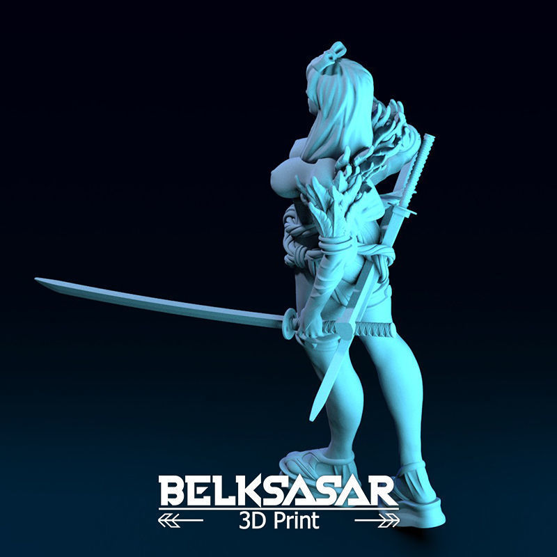 Girl Shinobi Whit Katana Normal and Topless 3D print model_21