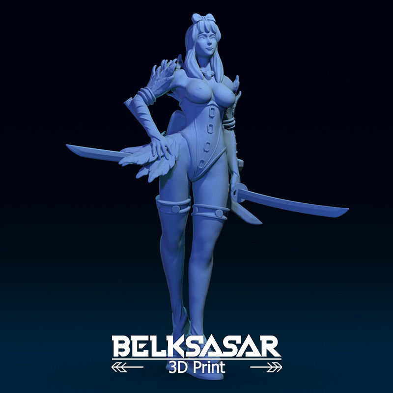 Girl Shinobi Whit Katana Normal and Topless 3D print model_24