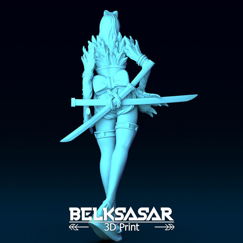 Girl Shinobi Whit Katana Normal and Topless 3D print model_33
