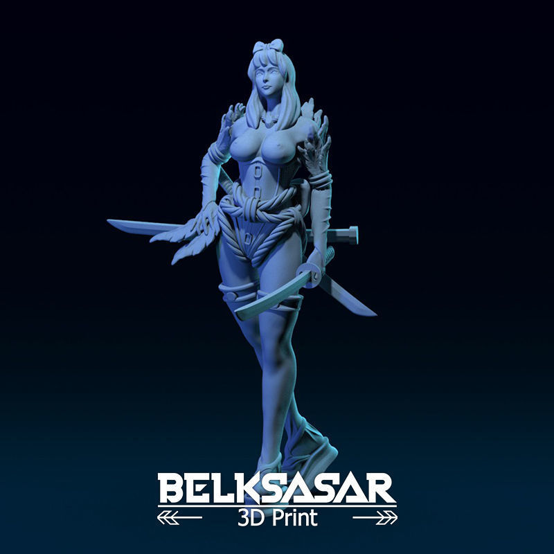 Girl Shinobi Whit Katana Normal and Topless 3D print model_4