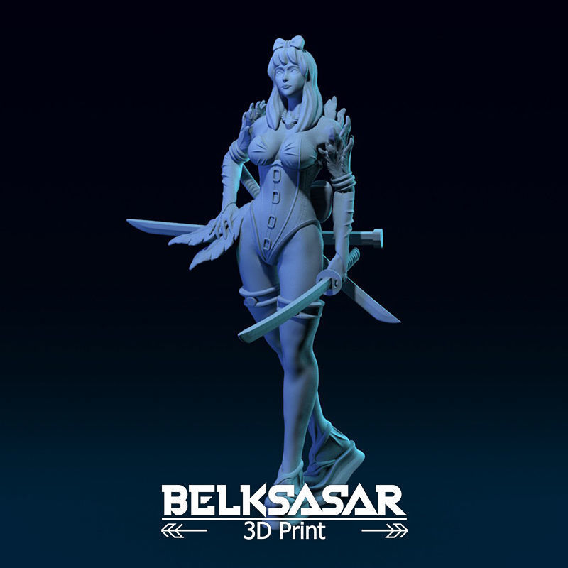 Girl Shinobi Whit Katana Normal and Topless 3D print model_42