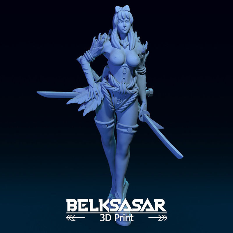 Girl Shinobi Whit Katana Normal and Topless 3D print model_10