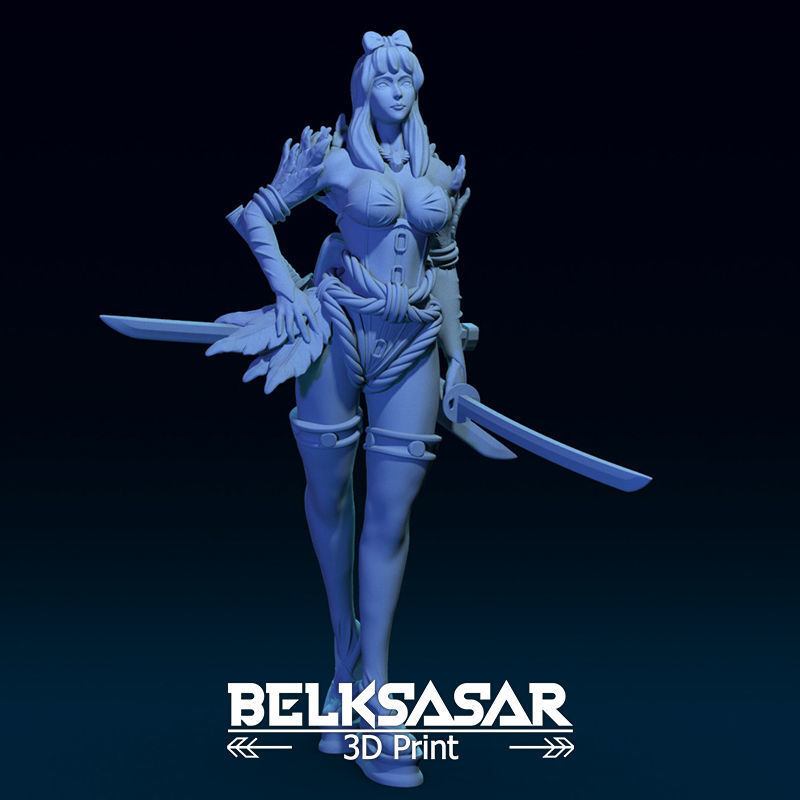 Girl Shinobi Whit Katana Normal and Topless 3D print model_28