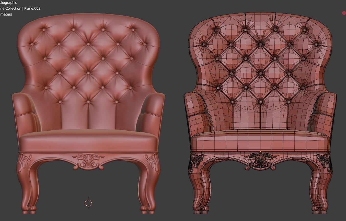 Arm chair classik Low-poly 3D model_11
