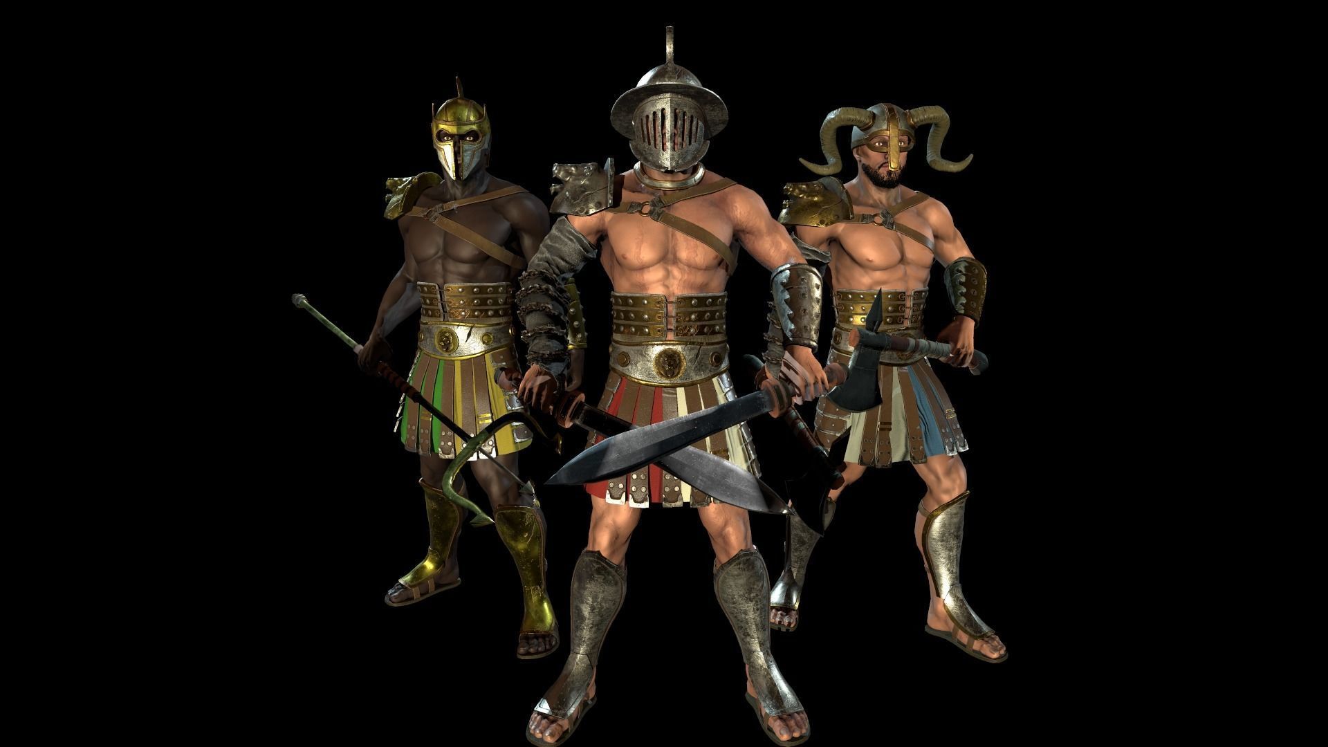 Low-poly Gladiators pack Low-poly 3D model_3