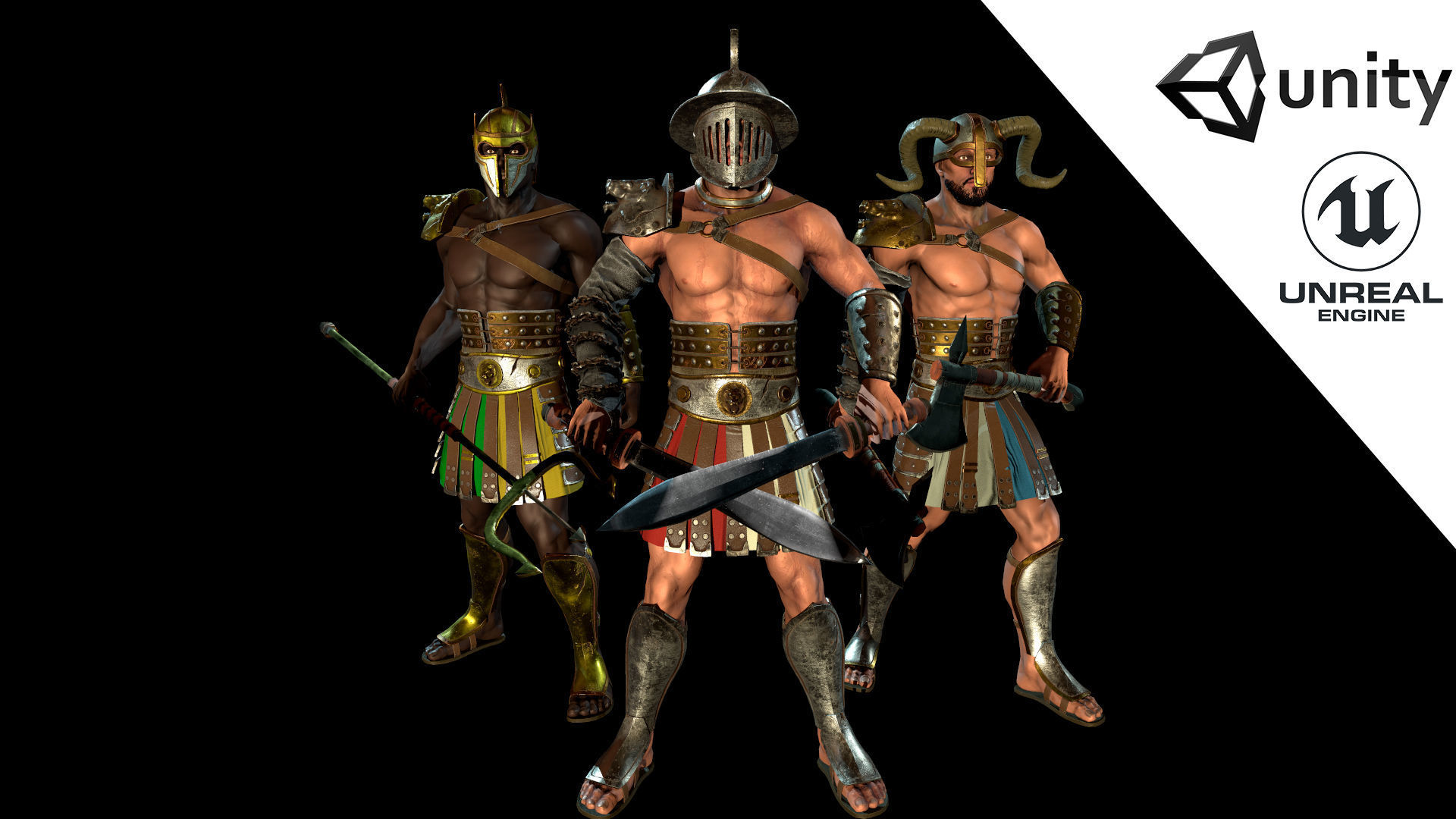 Low-poly Gladiators pack Low-poly 3D model_0