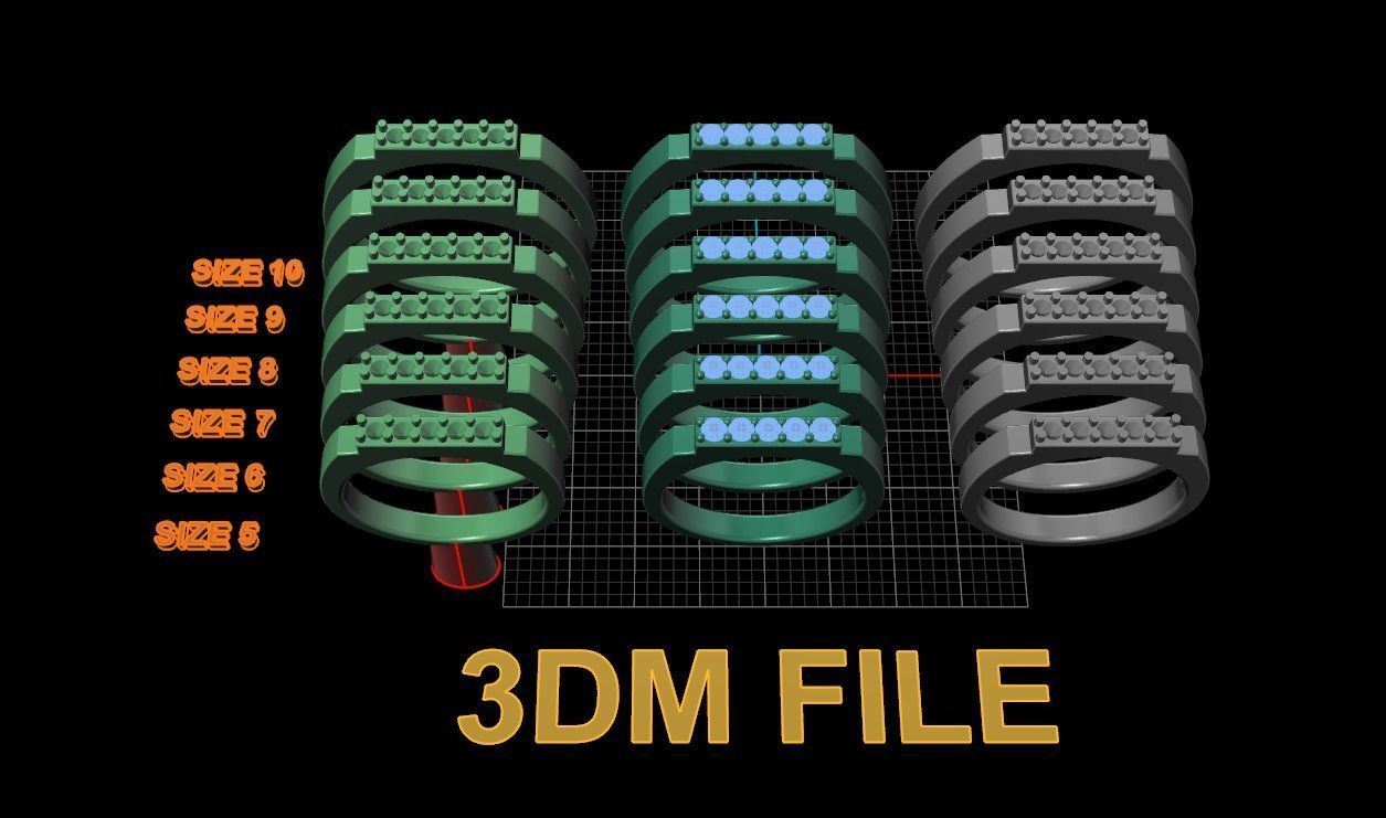 STEP BAR DIAMOND RING BAND NARROW MIX SIZE 3D print model_3